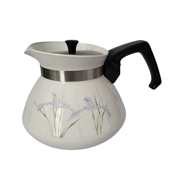 Vintage Corning Ware Shadow Iris Kettle 6 Cup Tea Pot P-104 With Lid Nice EUC